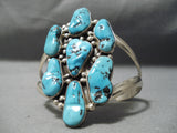 Huge Vintage Native American Navajo Turquoise Nugget Sterling Silver Bracelet Old-Nativo Arts