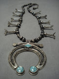 Vintage Native American Navajo Spiderweb Turquoise Sterling Silver Squash Blossom Necklace Old-Nativo Arts