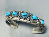 Traditional Vintage Native American Navajo Old Kingman Turquoise Sterling Silver Bracelet-Nativo Arts