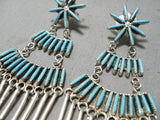 Noteworthy Vintage Native American Zuni Turquoise Sterling Silver Dangle Earrings Old-Nativo Arts