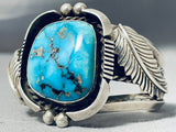 Vivid Vintage Native American Navajo Morenci Turquoise Sterling Silver Leaf Bracelet-Nativo Arts