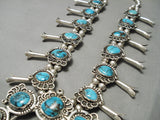 Xxl Huge Vintage Native American Navajo Bisbee Turquoise Sterling Silver Squash Blossom Necklace-Nativo Arts