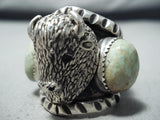 Heavy Buffalo Native American Navajo Royston Turquoise Sterling Silver Buffalo Ring-Nativo Arts