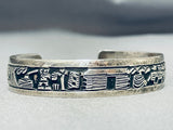 Tommy Joe Vintage Signed Native American Navajo Sterling Silver Storyteller Bracelet-Nativo Arts