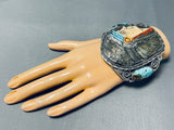 Native American One Of Most Intricate Ever Turquoise Hand Carved Chief Sterling Silver Bracelet-Nativo Arts