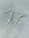 Brilliant Native American Navajo Sleeping Beauty Turquoise Sterling Silver Cross Earrings-Nativo Arts