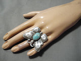 Striking Huge Native American Navajo Butterfly Turquoise Sterling Silver Ring-Nativo Arts