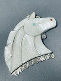 Important Vintage Native American Zuni Mother Of Pearl Sterling Silver Horse Pin-Nativo Arts