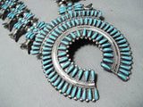 Important Vintage Native American Zuni Turquoise Sterling Silver Squash Blossom Necklace-Nativo Arts