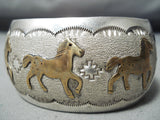 Impressive Navajo Native American Three Horses Sterling Silver Bracelet-Nativo Arts