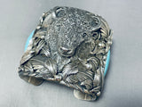 Native American 251 Grams Solid Sterling Silver Turquoise Buffalo Bracelet Cuff-Nativo Arts