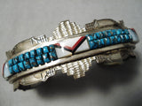 One Of Most Detailed Vintage Native American Navajo Turquoise Sterling Silver Bracelet Old-Nativo Arts