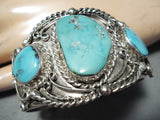 Museum Wide Vintage Native American Navajo Triple Turquoise Sterling Silver Bracelet Old-Nativo Arts