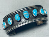 Rare Vintage Native American Navajo Pilot Mountain Turquoise Sterling Silver Bracelet Old-Nativo Arts