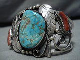Extremely Rare #8 Turquoise Vintage Native American Navajo Sterling Silver Bracelet Old Cuff-Nativo Arts