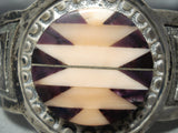 Native American Pink And Purple Shell Vintage Navajo Sterling Silver Geomtric Bracelet-Nativo Arts