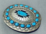 Dazzling Vintage Native American Navajo Sleeping Beauty Turquoise Sterling Silver Buckle-Nativo Arts