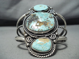 Towering Tripe Stone Turquoise Vintage Native American Navajo Sterling Silver Bracelet-Nativo Arts
