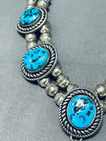 Signed Vintage Native American Navajo Sleeping Beauty Turquoise Sterling Silver Necklace-Nativo Arts