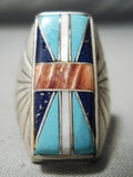 One Of The Best Vintage Native American Navajo Turquoise Lapis Inlay Sterling Silver Ring-Nativo Arts