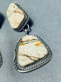 Natural Turquoise Vein Vintage Native American Navajo Sterling Silver Earrings-Nativo Arts