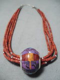Native American Important Santo Domingo Dan Coriz Turquoise Coral Sterling Silver Necklace-Nativo Arts