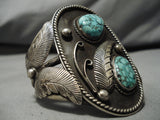 Exceptional Vintage Native American Navajo Carico Lake Turquoise Sterling Silver Bracelet Old-Nativo Arts