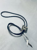 Marvelous Vintage Native American Navajo Morenci Turquoise Sterling Silver Bolo-Nativo Arts