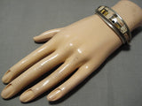Superior Vintage Native American Navajo Inlaid Heishi Sterling Silver Bracelet Cuff-Nativo Arts