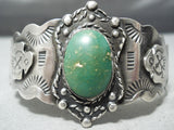 Quality Early Vintage Native American Navajo Sterling Silver Green Turquoise Bracelet Old-Nativo Arts