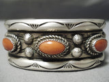 Heavy 102 Navajo Coral Sterling Silver Native American Bracelet Cuff-Nativo Arts