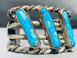 Heavy Coiled Coin Vintage Native American Navajo Turquoise Sterling Silver Bracelet Old-Nativo Arts