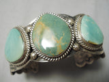 Opulent Vintage Native American Navajo 3 Stone Royston Turquoise Sterling Silver Bracelet-Nativo Arts