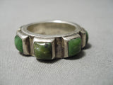 Native American Thick And Heavy Vintage Navajo Green Turquoise Sterling Silver Ring Old-Nativo Arts