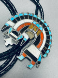 Early Authentic Vintage Native American Zuni Turquoise Sterling Silver Inlay Bolo Tie-Nativo Arts
