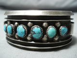 Impressive Vintage Native American Navajo 6 Kingman Turquoise Sterling Silver Bracelet Old-Nativo Arts