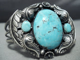 Leaves Galore!! Vintage Native American Navajo Blue Diamond Turquoise Sterling Silver Bracelet-Nativo Arts