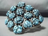 Rare Seafoam Turquoise Vintage Native American Navajo Cluster Sterling Silver Bracelet-Nativo Arts