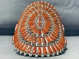 Monumental Native American Navajo Coral Teardrop Sterling Silver Bracelet Cuff-Nativo Arts