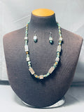 Cubes Of Sterling Silver Native American Navajo Green Turquoise Necklace-Nativo Arts