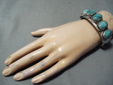 Superb Vintage Native American Navajo 5 Spiderweb Turquoise Sterling Silver Bracelet-Nativo Arts