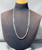 Very Rare Long Tube Vintage Native American Navajo Sterling Silver Necklace Old-Nativo Arts