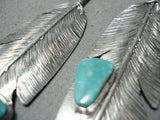 Feather Genius Native American Navajo Turquoise Sterling Silver Earrings-Nativo Arts
