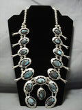 Alert!! Bisbee Turquoise Vintage Native American Jewelry Navajo Sterling Silver Squash Blossom Necklace-Nativo Arts
