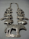 Amazing Animal Vintage Native American Jewelry Navajo Sterling Silver Squash Blossom Necklace Old-Nativo Arts