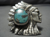 Amazing Chief Sterling Silver Green Turquoise 26 Grams Ring!!-Nativo Arts