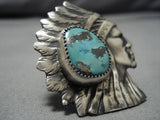 Amazing Chief Sterling Silver Green Turquoise 26 Grams Ring!!-Nativo Arts