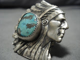 Amazing Chief Sterling Silver Green Turquoise 26 Grams Ring!!-Nativo Arts