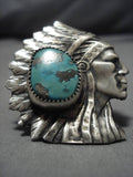 Amazing Chief Sterling Silver Green Turquoise 26 Grams Ring!!-Nativo Arts