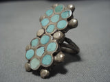 Amazing Dishta Turquoise Inlay Vintage Zuni Sterling Silver Native American Ring-Nativo Arts